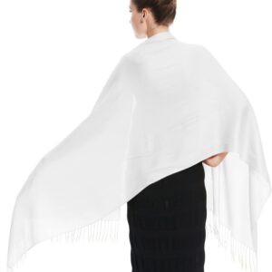 Glory Max Women Large Soft Silky Pashmina Shawl Wrap Scarf in Plain Solid Colors (White)