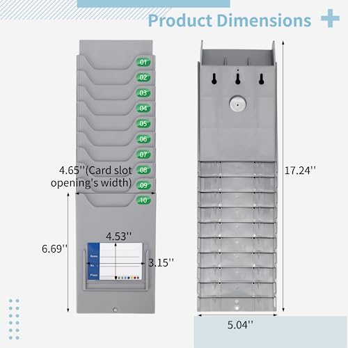 Time Card Holder, 10-Slot Attendance Card Rack, Easy to Hang, Retractable Time Card Wall Holder Rack with Number Labels 01-10