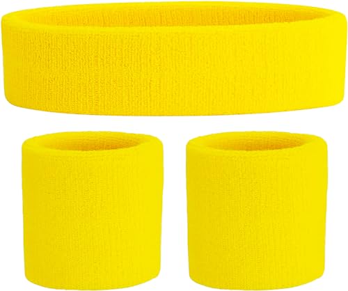 80s Sweatbands Neon Sweatbands Set Includes Pink, Blue, Yellow and Green Headband and Wristbands, Sweat Bands Headbands for Women with Matching Wristbands, Sweatbands for Women for Halloween Costumes