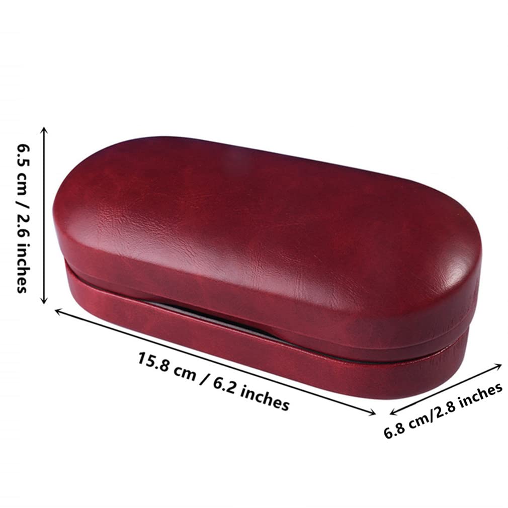 RURAUOGR Double Glasses Case Hard Shell Dual Eyeglasses Case Protective for 2 Pairs of Glasses (Not Suitable for Sunglasses) (Red)