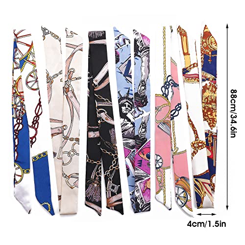 Yolev 12 Packs Satin Fashion Narrow Handbag Handle Wrap Ribbon Neckerchief Scarf for Women (Mixed Styles)