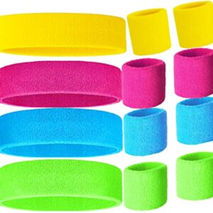 80s Sweatbands Neon Sweatbands Set Includes Pink, Blue, Yellow and Green Headband and Wristbands, Sweat Bands Headbands for Women with Matching Wristbands, Sweatbands for Women for Halloween Costumes