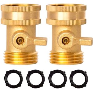 LIULO TOOL Brass Garden Hose Shut-Off Valve, 2 Pack 3/4 Inch Heavy Duty Solid Brass Garden Hose Shut Off Valve with 4 Extra Rubber Washers