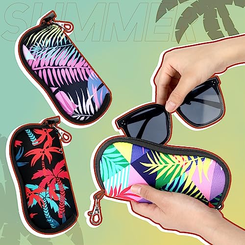 Kanayu 6 Pcs Sunglasses Soft Case Clip on Sunglasses Case Light Portable Zipper Neoprene Glasses Pouch for Women Men(Plant Style)