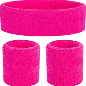 80s Sweatbands Neon Sweatbands Set Includes Pink, Blue, Yellow and Green Headband and Wristbands, Sweat Bands Headbands for Women with Matching Wristbands, Sweatbands for Women for Halloween Costumes