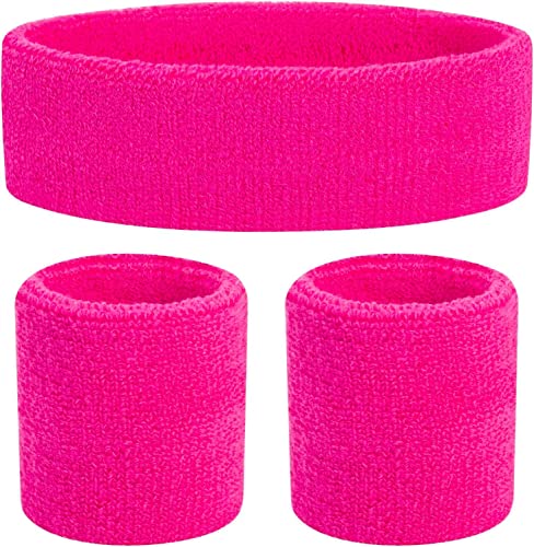 80s Sweatbands Neon Sweatbands Set Includes Pink, Blue, Yellow and Green Headband and Wristbands, Sweat Bands Headbands for Women with Matching Wristbands, Sweatbands for Women for Halloween Costumes