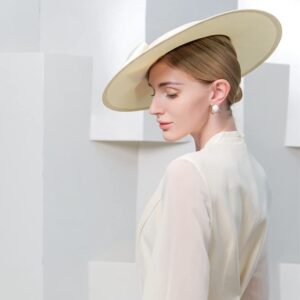 Wide Brim Hats for Women Big Bowknot Formal Occasion Kentucky Cap Lady Wedding Cocktail Party Flat Top Fedoras Beige White