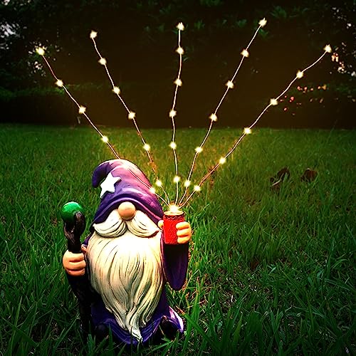 Joint Honglin Resin Gnome Statue Outdoor Decor Waterproof Firework Solar LED Lights Gnome Garden Sculpture Decorations for Outside Lawn Patio Yard Ornament Gifts (Gnome)