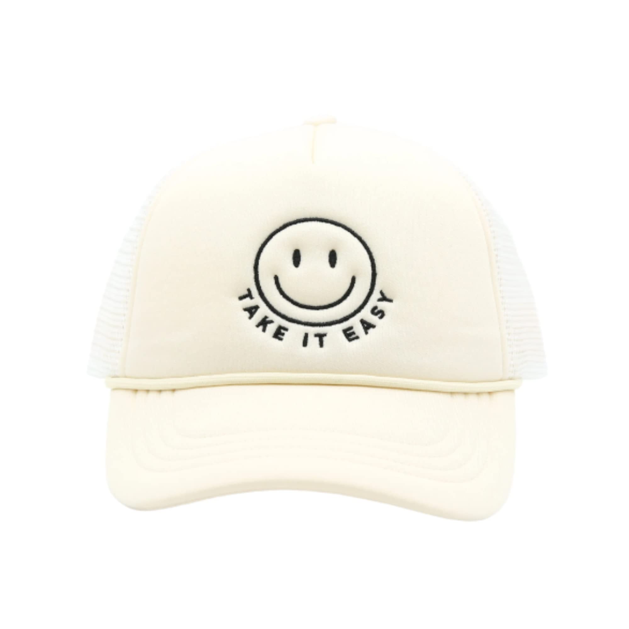 Good Future Womens Trucker Cap - Relaxed Fit Adjustable Snap Back Hat Gorras Lids Branded USA Classis Trucker Sun Mesh Back Smiley Face (Take it Easy)