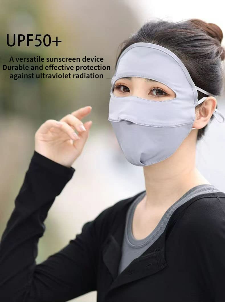 Face UV Face Covering UPF 50+ Women Sun Protection Face Mask Washable Reusable for Running Outdoors (Light grey,US,Alpha,Medium,Regular,Regular)