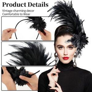 WLLHYF Women's 1920s Feather Fascinator Headband, Fascinators Hat for Women Tea Party Flower Headpiece Gatsby Derby Hat (black)