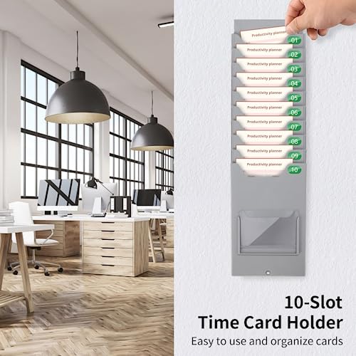 Time Card Holder, 10-Slot Attendance Card Rack, Easy to Hang, Retractable Time Card Wall Holder Rack with Number Labels 01-10