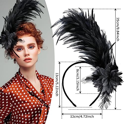 WLLHYF Women's 1920s Feather Fascinator Headband, Fascinators Hat for Women Tea Party Flower Headpiece Gatsby Derby Hat (black)