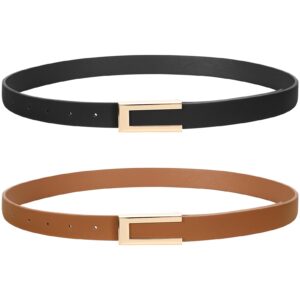 suosdey 2 pack women leather belts for dress jeans belt with gold buckle belts for women