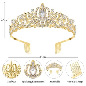 Gold Crown, Crystal Tiaras Rhinestone Headbands for Women Happy Birthday Princess Crown with Combs Elegant Headdress Decorations for Christmas Bridal Wedding Prom Party Costumes Gifts