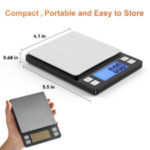 BOMATA 0.01g/1kg Upgraded Small Digital Scale, USB Rechargeable, with Larger Display and Hold,Tare Function, 9 Units, High Precision Digital Scale Grams and oz for Small Item, Kitchen…