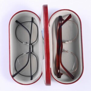 RURAUOGR Double Glasses Case Hard Shell Dual Eyeglasses Case Protective for 2 Pairs of Glasses (Not Suitable for Sunglasses) (Red)