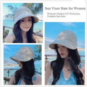 2024 New Womens Sun Hats Women's Outdoor UV-Protection-Foldable Beach Hats,Wide Brim Summer Fisherman's Caps UPF 50+ Beige