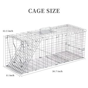 Meibangzz Animal Traps,Live Animal Trap for Cats,Rabbits, Squirrels,cat Trap for Stray Cats, Live Traps for Raccoons, Stainless Steel Foldable with Pedal Triggers (32 x 11 x 12.6 inches)