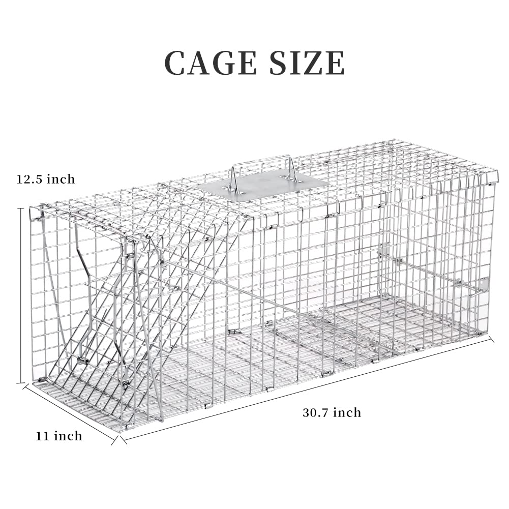 Meibangzz Animal Traps,Live Animal Trap for Cats,Rabbits, Squirrels,cat Trap for Stray Cats, Live Traps for Raccoons, Stainless Steel Foldable with Pedal Triggers (32 x 11 x 12.6 inches)