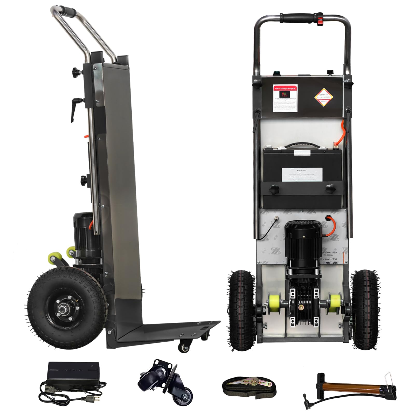 ROOMEDAL Electric Stair Climbing Hand Trucks Dolly Cart for Moving, 880lb Capacity Heavy Duty, with Folding Handle & Solid Wheel & Brakes