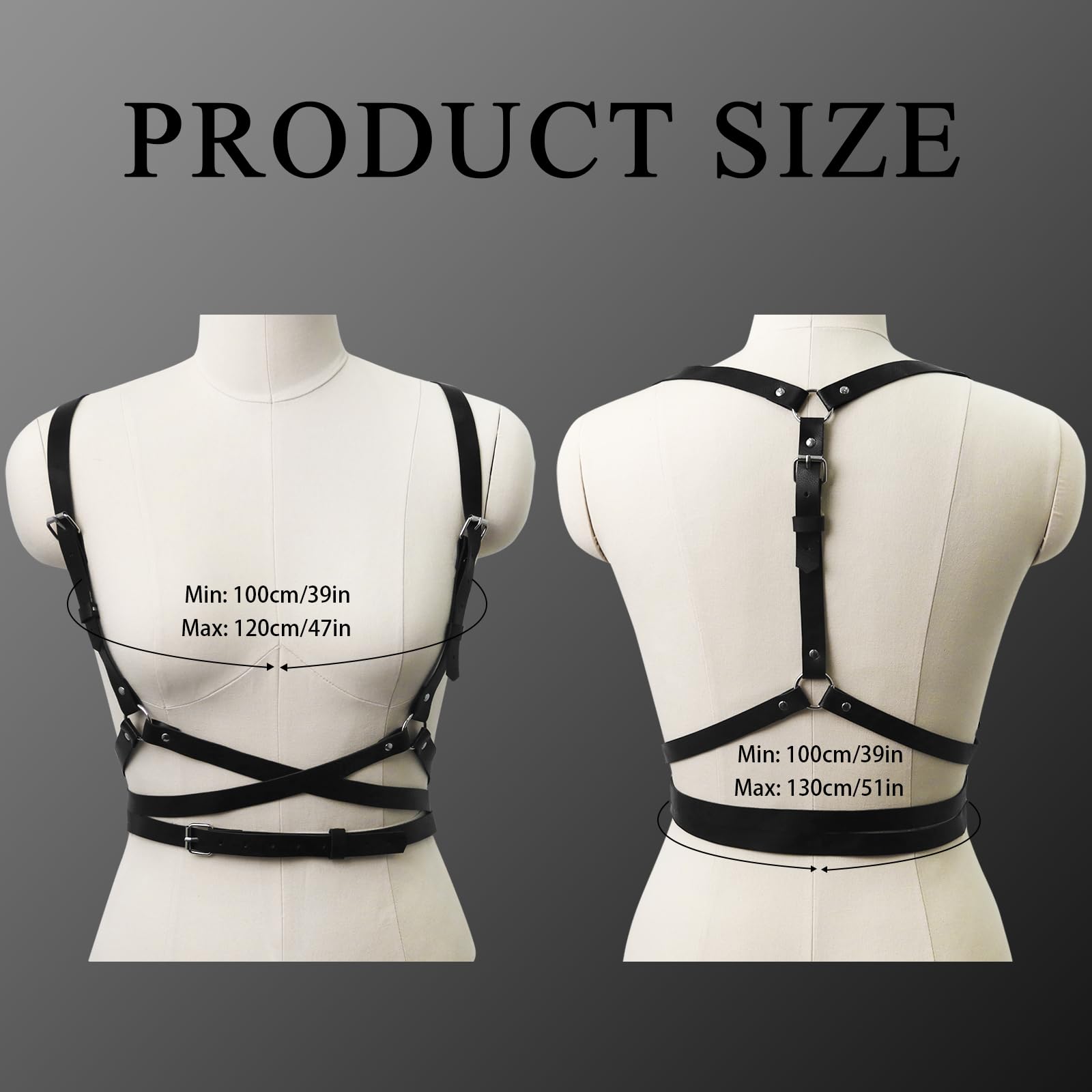 REATR Women Leather Waist Belt for Women, Plus Size Harness for Women, Vest Leather Belt Adjustable Waist Belt, Black - XXXL