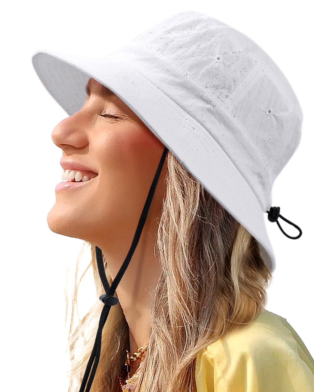 Waterproof Bucket Hat for Women Men Rain Hat UPF 50+ Wide Brim Boonie Sun Hat Foldable Summer Floppy Beach Fishing Safari Hat White