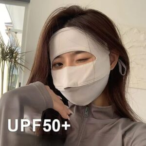 Face UV Face Covering UPF 50+ Women Sun Protection Face Mask Washable Reusable for Running Outdoors (Light grey,US,Alpha,Medium,Regular,Regular)