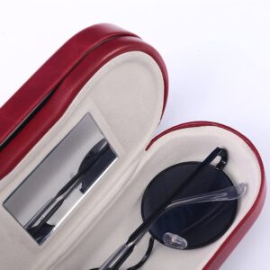 RURAUOGR Double Glasses Case Hard Shell Dual Eyeglasses Case Protective for 2 Pairs of Glasses (Not Suitable for Sunglasses) (Red)