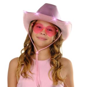 Funcredible Pink Light Up Cowboy Hat and Glasses - Holographic Led Pink Cowboy Hats for Women - Space Cowgirl Hat - Space Cowgirl Costume Outfit