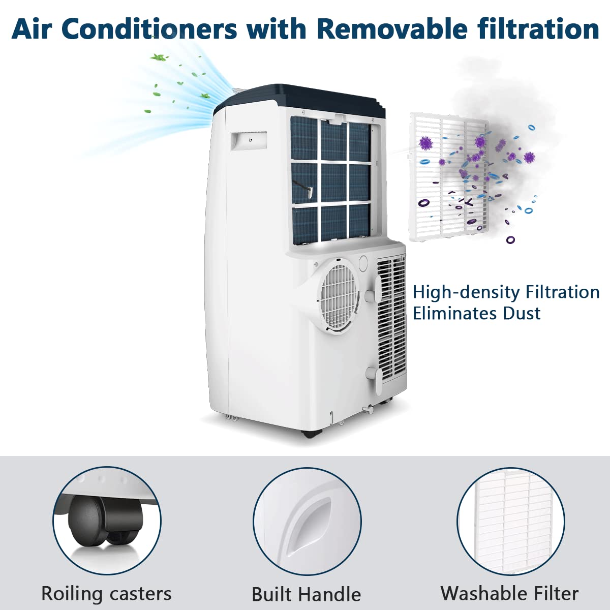 Joy Pebble Portable Air Conditioner 12000 BTU,Portable AC Unit for Room Cools up to 550 Sq.ft,Air Conditioner Portable 3-IN-ONE for Cooling&Dehumidifier&Fan,With Remote Control,24Hrs Timer,3 Fan Speed