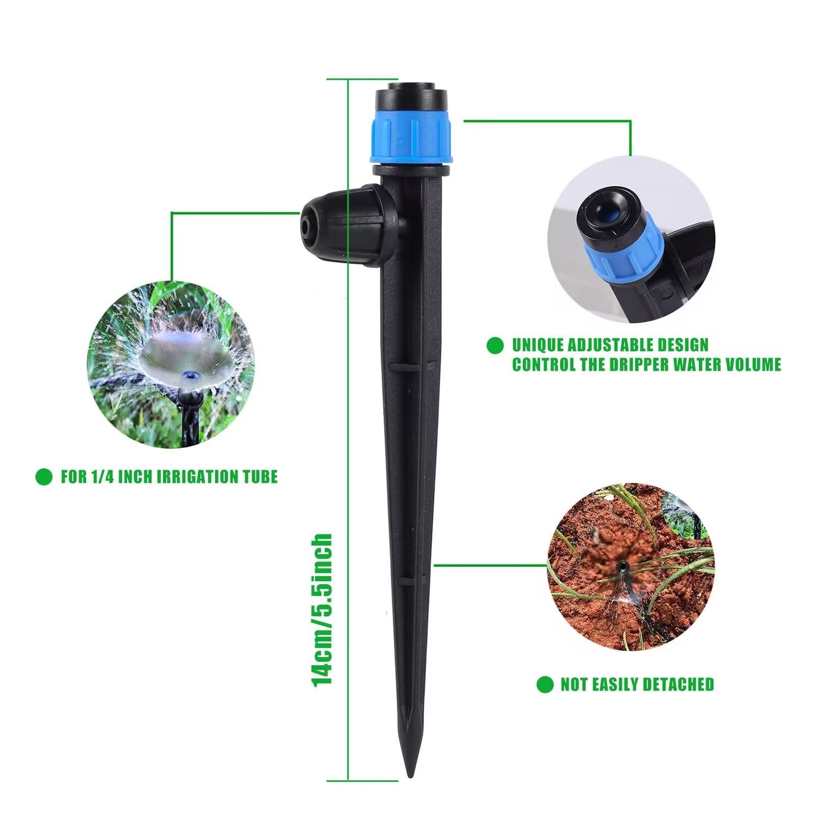 Drip Irrigation Emitters with Adjustable 360 Degree Water Flow Drippers Sprayer for 1/4 inch Tubing, Garden Drippers Sprayer Perfect for House Garden Watering System. (25pcs-Blue 360 Degree Sprayer)