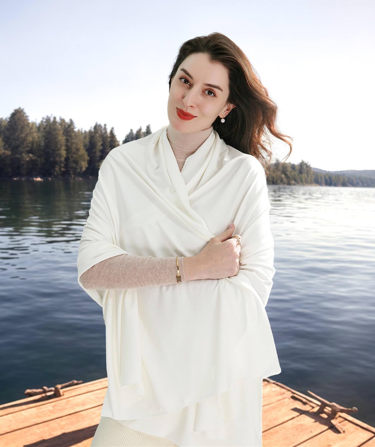 Travel Scarf for Women, Travel Accessory for Airplane, Travel Shawl Wrap Premium Soft Airplane Blanket-Gift Box Included-Cream