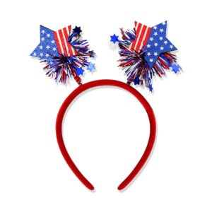 hifanmm 4th of july headband independence day hair accessories patriotic party hair supplies usa flag star design blue red ribbon stars hair decoration cute hair hoop for women girls kids 1 pcs