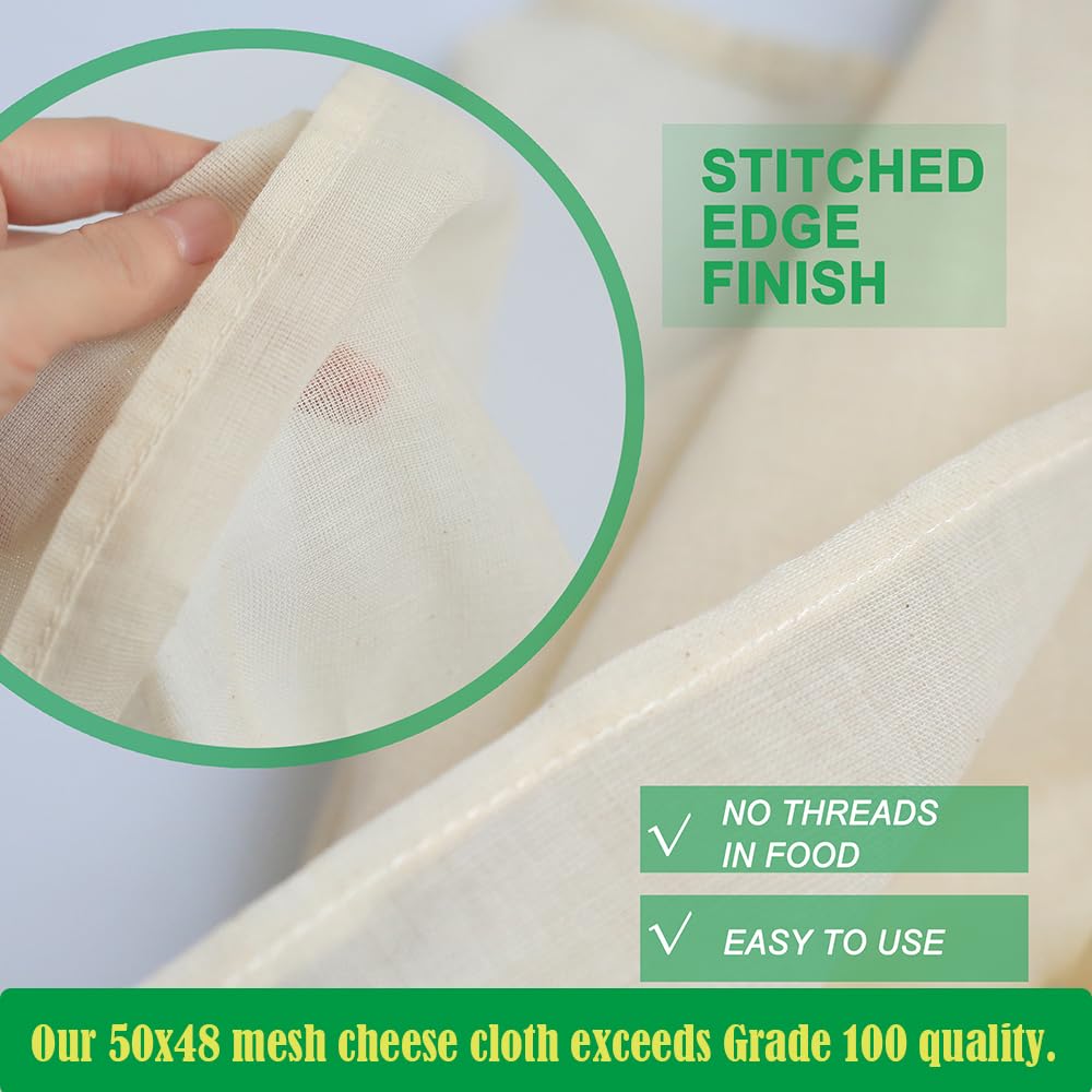 YJL Organic Cheese Cloths Grade 100, 6 PCS 20x20 Inch, Hemmed Unbleached Cheesecloth for Straining, Ultra Fine Reusable Cheesecloth for Cooking, Roasting, Cheese Making, Steaming