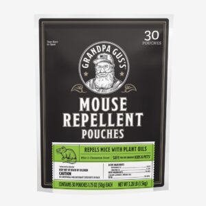 Grandpa Gus's Natural Mouse Repellent Pouches, Cinnamon/Peppermint Oils Repel Mice from Nesting & Freshen Air in Home/Cabin/Boat/Car/Storage/RV/Machinery/Shed, 1.75 Oz (30 Pouches)