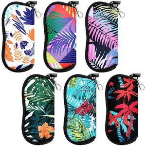 Kanayu 6 Pcs Sunglasses Soft Case Clip on Sunglasses Case Light Portable Zipper Neoprene Glasses Pouch for Women Men(Plant Style)