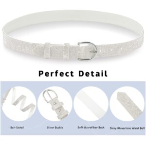 WELROG Rhinestone Belt for Women，Bling Crystal Vintage Belts Shiny Soft for Party Jeans Dresses(white-115)