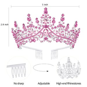 Velscrun Pink Crystal Birthday Tiara Crowns for Women Girls Elegant Princess Crown with Combs Birthday Girl Headband Sash Happy Birthday Party Decorations Birthday Gift Cake Topper Hair Accessories