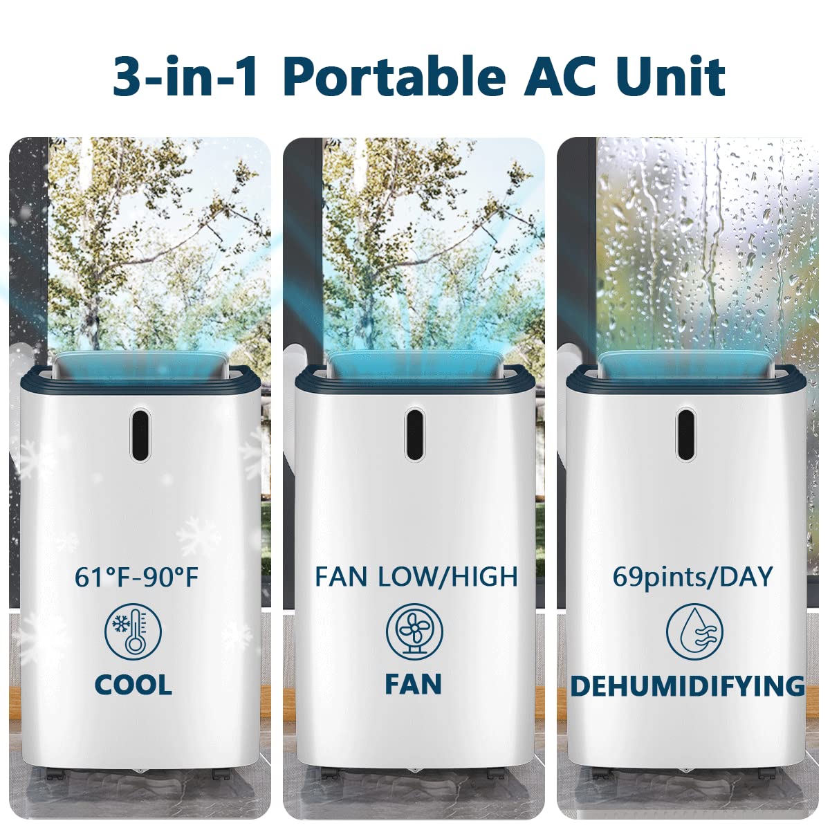 Joy Pebble Portable Air Conditioner 12000 BTU,Portable AC Unit for Room Cools up to 550 Sq.ft,Air Conditioner Portable 3-IN-ONE for Cooling&Dehumidifier&Fan,With Remote Control,24Hrs Timer,3 Fan Speed