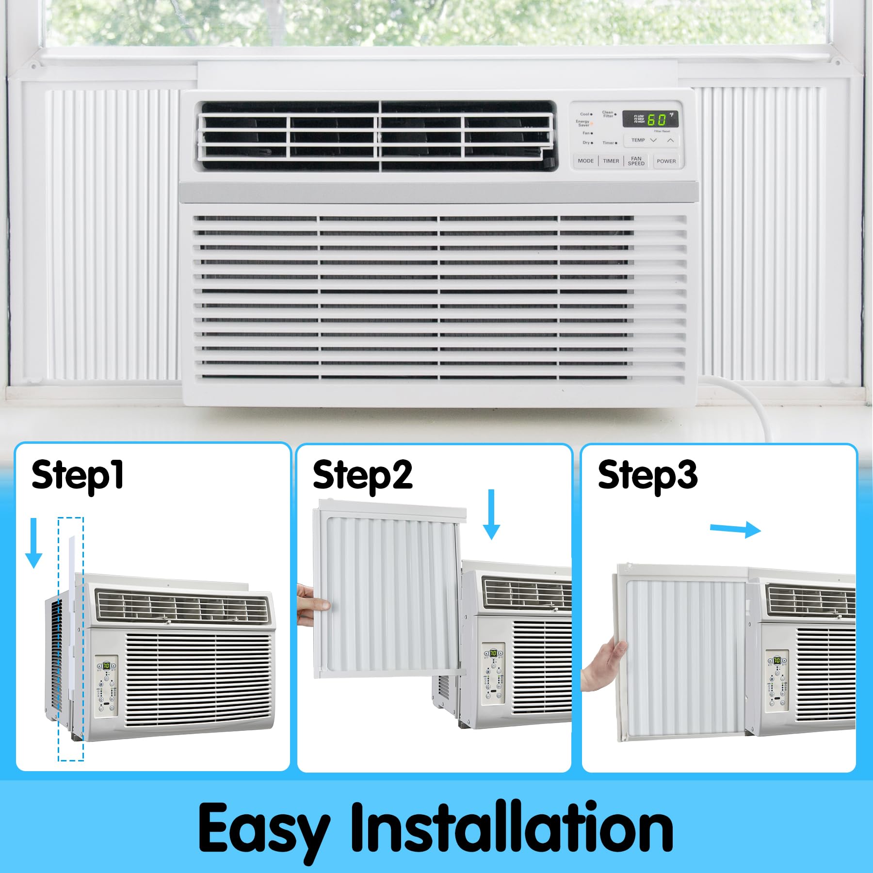 Air Jade Window Air Conditioner Side Panels with Frame, Window AC Side Panel Set for 10,000 Btu Units, Room Air Conditioner Accordion Filler Curtain Replacement Kit