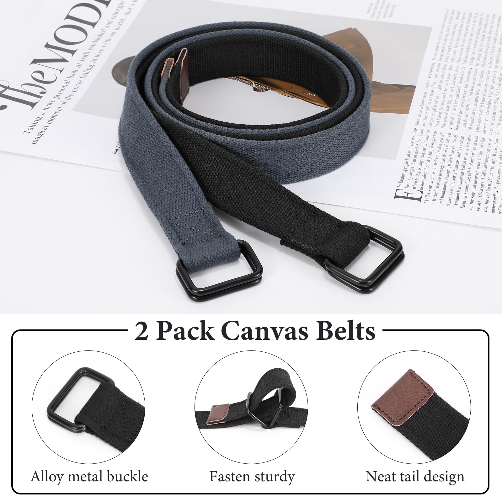 XZQTIVE Men Canvas Web Belt Casual Cloth Belts For Men Women With Double Ring Buckle