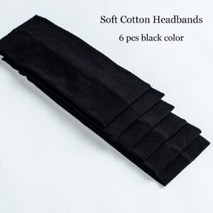 MLMOMVME 6 Pcs Black Headbands for Women Hair Cotton Headband Non-slip Stretchy Elastic Head Wrap Holder Hair Accessories