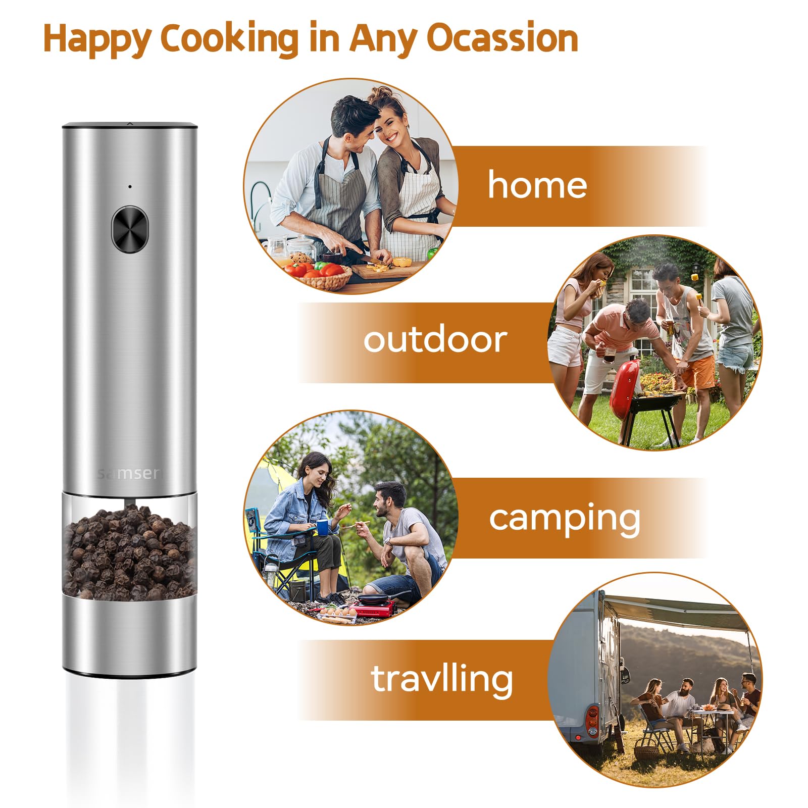 Electric Pepper Grinder - Adjustable Coarseness Salt & Pepper Mill - Easy-to-Clean - Battery Powered - One-Handed Operation - Kitchen Essential