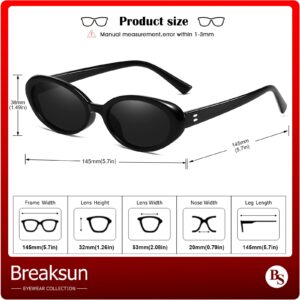 Breaksun Retro Oval Sunglasses for Women Men Fashion Small Oval Sunglasses 90s Vintage Shades (Black/Grey+ Leopard/G15)