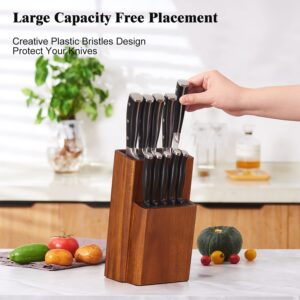 ENOKING Universal Knife Block without Knives, Acacia Wood Knife Holder/Knife Organizer with Removable Plastic Bristles for Kitchen Counter Knife Storage Rack