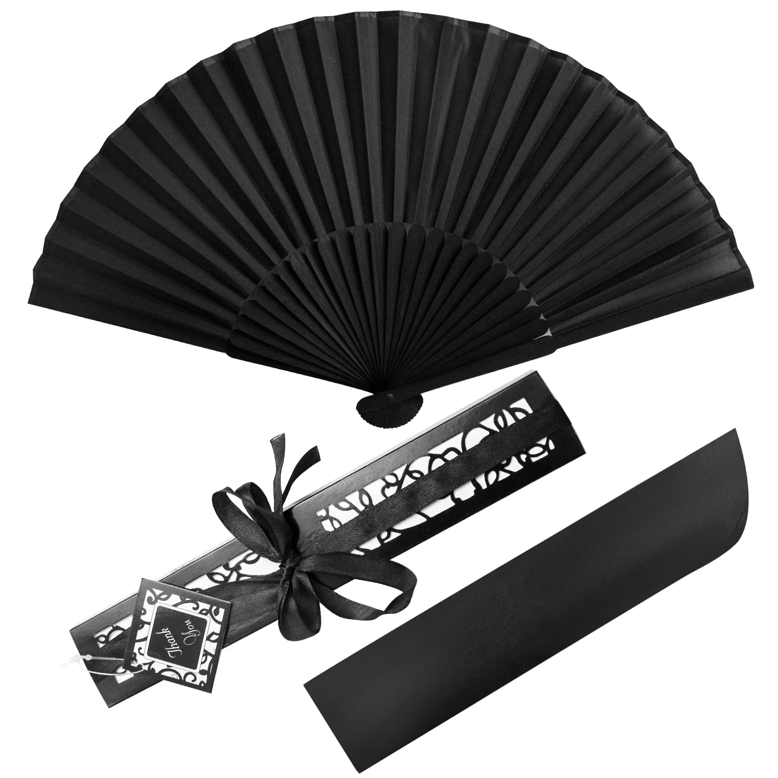 Silk Folding Fan,Handheld Fans Black Hand Fans Hand Held Bamboo Silk Folding Fan Chinese Kung Fu Tai Chi Folding Fan Vintage Retro Fabric Fans with Case for Women Performance,Wedding, Party & Gift