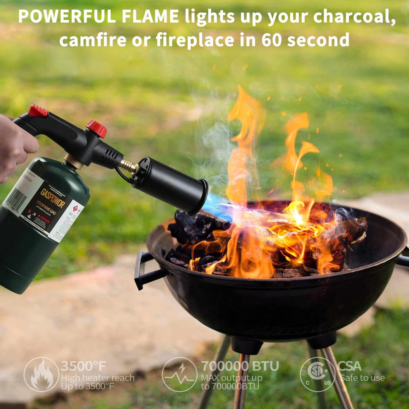 POWERFUL Grill Torch Charcoal Torch Lighter, Campfire Starter,Sous Vide,Kitchen torch,Grill & Cooking Propane Torch included a Meat Thermometer Kit for Charcoal Starter, BBQ Searing(Fuel Not Included)