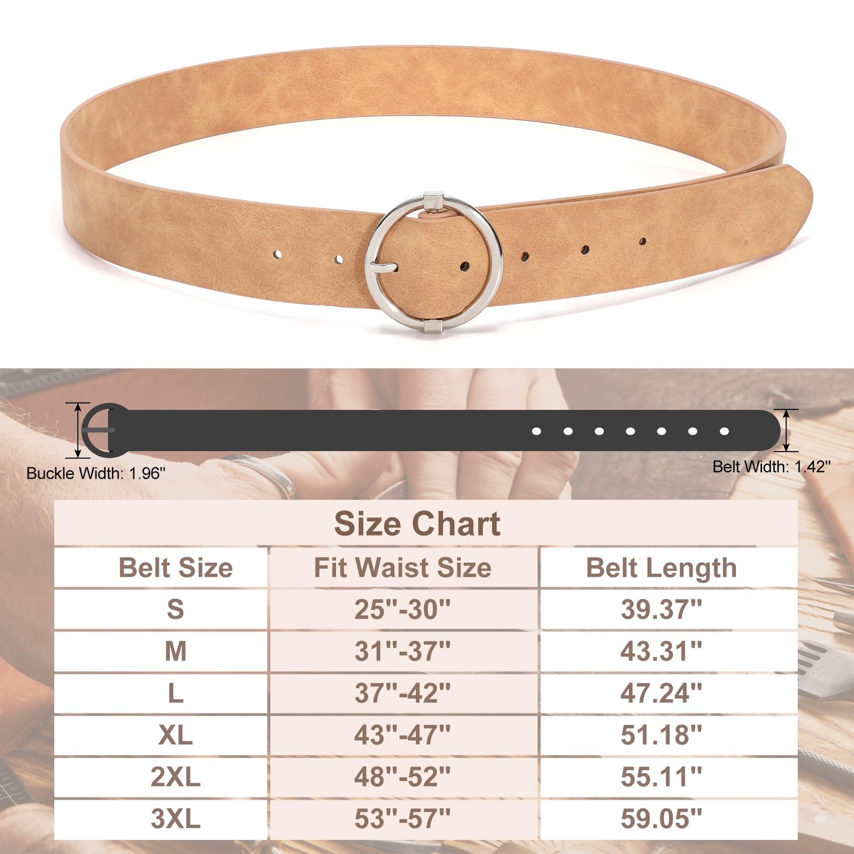 XZQTIVE Women Belts for Jeans Dress Casual Women Leather Belts with O-Ring Buckle 1.42" Width Plus Size Ladies Waist Belts,brown