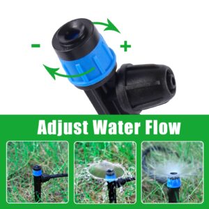 Drip Irrigation Emitters with Adjustable 360 Degree Water Flow Drippers Sprayer for 1/4 inch Tubing, Garden Drippers Sprayer Perfect for House Garden Watering System. (25pcs-Blue 360 Degree Sprayer)